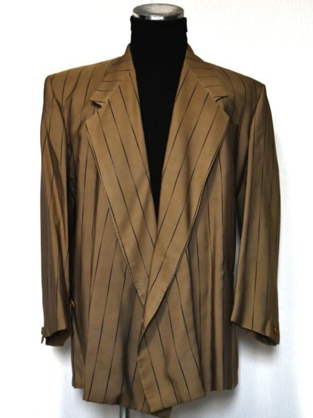 Gianni Versace 100% Silk DB Jacket Vintage 90s Bronze Pinstripe Italy 46IT/36US